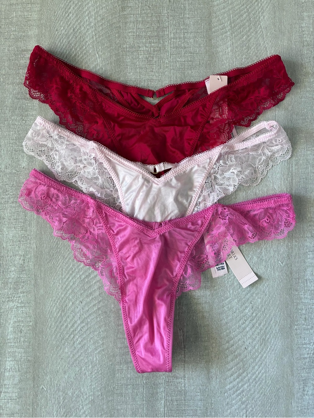 Victoria’s Secret Rose Lace Trim High Leg Thong Panty Bundle Small